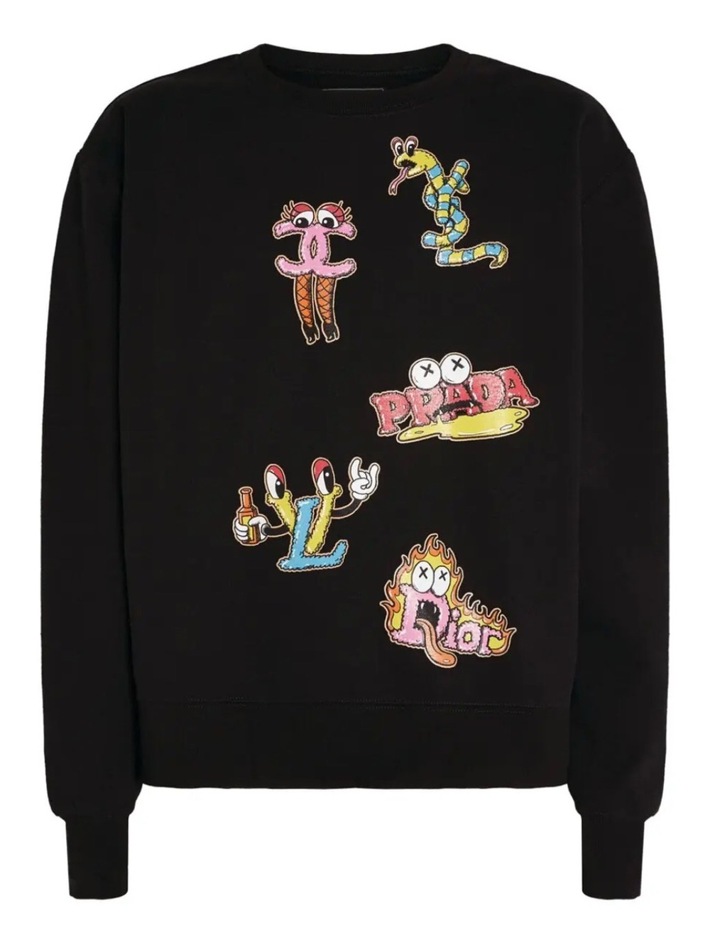DOMREBEL Black Luxury Brands Designer Graphics Crewneck Cotton Sweatshirt Unisex